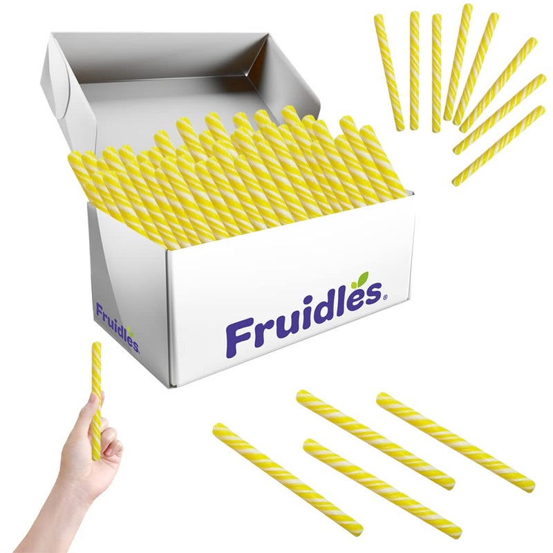 Fruidles Swirl Candy Cane Sticks Suckers, Old-Fashioned Multicolored Lemon Flavor, Individually Wrapped, 5.5" Inch, Net WT 10.17 oz (288g), 24-Pack - 0.42oz (12g) Pieces (Yellow) - Image 1